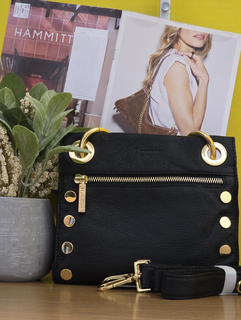 Hammitt Black Leather SM Tony Crossbody Bag with Gold Hardware - Picture 2 of 7